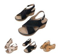 Wedge Sandals for Women Cross Ankle Strap Hollow Rubber Sole Shoes Adjustable Buckle Open Toe Slingback Summer Platform Waterproof Slides Mules Thick Cushioned Orthopedic Walking (Black, 5.5)