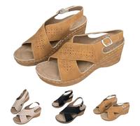 Wedge Sandals for Women Cross Ankle Strap Hollow Rubber Sole Shoes Adjustable Buckle Open Toe Slingback Summer Platform Waterproof Slides Mules Thick Cushioned Orthopedic Walking (Brown, 7)