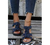 Wedge Sandals for Women Open Toe Ankle Strap Platform Sandals Leather Comfort Summer Outdoor Beach Sandal Shoes,Blue,US8/EU40