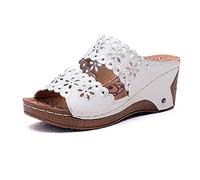 Wedge Sandals for Women Orthopedic Sandals with Arch Support Wide Fit Walking Sandals Slip On Mule Sandals Ladies Sandals for Plantar Fasciitis Cushion Walk Sandals Summer Shoes Wedge Sliders