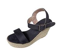 Wedge Sandals For Women Size 4 Platform Wide Fit Weaving Toe Buckle Slope Open Heel Summer Size Sandals Women Belt Large Women's Red Flat For 3 (Black 4)