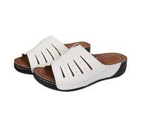 Wedge Sandals For Women Solid Colour Leather Slippers Breathable Cutout Sandals Wide Open Toe Sandal Casual Roman Sandal Summer Beach Shoes Comfort Fit Walking Sandaletten Outdoor Slippers