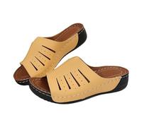 Wedge Sandals For Women Solid Colour Leather Slippers Breathable Cutout Sandals Wide Open Toe Sandal Casual Roman Sandal Summer Beach Shoes Comfort Fit Walking Sandaletten Outdoor Slippers