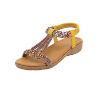 Wedge Sandals for Women Summer Sandals with Rhinestone Beads Bohemian Sandals Leisure Beach Sandals Platform Flip Flops Casual Open Toe Orthopedic Pavers Sandals Fashion Anti-slip Shoes UK Size 3-7
