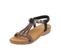 Wedge Sandals for Women Summer Sandals with Rhinestone Beads Bohemian Sandals Leisure Beach Sandals Platform Flip Flops Casual Open Toe Orthopedic Pavers Sandals Fashion Anti-slip Shoes UK Size 3-7