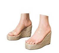 Wedge Sandals for Women Summer Wedges Shoes with Woven Straw Thick Non Slip Sole Wedge Heels Transparent Peep Toe Wide Fit Platform Sandals for Beach Poolside Lounging Outdoor Holidays