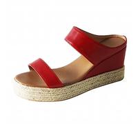 Wedge Sandals for Women UK 2 Straps Backless Espadrille Sandals Open Toe Platform Slippers Chunky Comfortable Shoes Arch Support Slip On Orthopedic Sandal Thick Sole Ladies Summer Beach Sandal