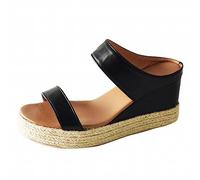 Wedge Sandals for Women UK 2 Straps Backless Espadrille Sandals Open Toe Platform Slippers Chunky Comfortable Shoes Arch Support Slip On Orthopedic Sandal Thick Sole Ladies Summer Beach Sandal