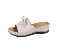 Wedge Sandals for Women UK Casual Chunky Open Toe Slip On Leather Sandals Non Slip Slippers Mid Wedge Backless Platform Sandal Thick Sole Party Sandal Comfortable Summer Beach Shoes Indoor Outdoor