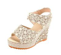 Wedge Sandals for Women UK Clearance Open Toe Espadrille Sandals Comfortable Easy Fasten Ankle Strap Peep Toe Platform Sandals Slingback Ladies Summer Shoes Footwear Size 2-7