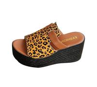 Wedge Sandals for Women UK Fish Moush Open Toe Slip On Leopard Print Leather Sandals Smart Casual Non-Slip High Wedge Orthopedic Sandal Thick Sole Wedges Sandal Comfort Backless Summer Beach Slippers