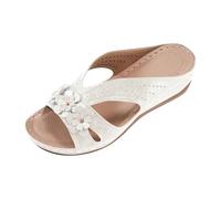 Wedge Sandals for Women UK Sale Clearance, Flower Orthopedic Sandal Open Toe Sliders Vintage Sandals Wide Fit Slippers Ladies Platform Shoes with Comfortable Arch Support Summer Beach Holiday Slides