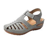 Wedge Sandals For Women Wide Closed Toe Sandals Retro Leather Cut Out Sandal Lightweight Soft Walking Sandal Comfort Outdoor Sports Shoes Air Cushion Casual Shoe Sturdy Grip Non Slip Sandaletten