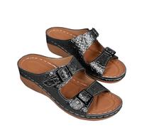 Wedge Sandals For Women Wide Fit,Flat Slides For Women Backless Open Toe Breathable Mules With Adjustable Buckle & Stitched Edge Detail Lightweight Non-Slip Summer Slippers For Vacation Daily Wear