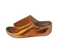 Wedge Sandals For Women Wide Fit,Platform Mules For Women Uk Metallic Finish Wide Strap Lightweight Slides With Stitched Edge Detail Peep Toe Breathable Summer Slippers Comfy Plantar Causal Shoes