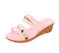 Wedge Sandals for Women Wide Fit, Slip On Wedge Sandals for Women, Open Toe Beach Slides Backless Arch Support Wedges Sandal Cushion Walk Slippers Lightweight Casual Slippers Pink