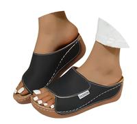 Wedge Sandals for Women, Women's Orthopedic Wedge Sandals Arch Support Slides Open Toe Comfy Summer Walking Beach Shoes Black 5.5