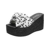 Wedge Sandals for Women, Women's Sandals & Slides Hearts Bow Open Toe Slippers Platform Sandal Faux Leather Mules Holiday Beach Party Shoes Fashion Ladies Summer Shoes Size 3-7
