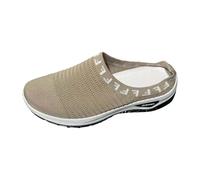 Wedge Sandals for Women,Women's Slip On Sandal with Breathable Mesh Upper Open Toe Casual Summer Comfort Flat Slide Sandals Khaki