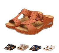 Wedge Sandals for Womens Orthopedic Slides Ladies Wide Fit Soft Cushion Dressy Sandals Casual Comfortable Slip on Summer Shoes with Arch Support for All-Day Walking Size 6.5 Brown