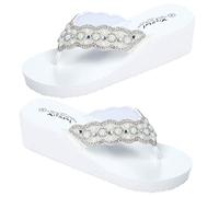 Wedge Sandals Open Toe Shining Platform Pearl Diamond Non-Slip Beach Shoes Slip Toe Post Slippers (23.5CM, 6.5US, 4UK, 37.5EU, 9.2355Inch) White