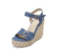 Wedge Sandals Size 6 Orthotics Arch Support Women's Shoes Wedged Cowboy Sandals Summer New Belt Buckle Mouth Plaited Line Buckle Women High Heel Tan Womens Sports (Blue 3.5)