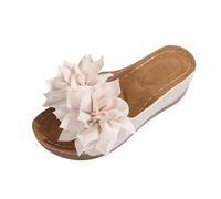 Wedge Sandals Slides Women Boho Floral Peep Toe Wedge Sandals Thick-Soled Soft Sole Open Toe Slides Summer Arch Support Slippers Outdoor Beach Vacation Retro Slippers Roman Casual Shoes 3.5-7.5