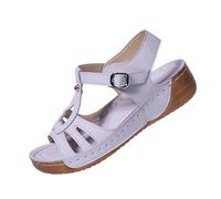 Wedge Sandals Slides Women Fish-Mouth Open-Toe Round Head Sandals Straight-Style Buckle Strap Thick-Soled Wedge Heel Slides Ladies Summer Outdoor Beach Wear-Outside Slippers Plus Size Shoes 3.5-7.5