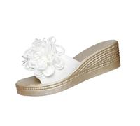 Wedge Sandals Slides Women Floral Fish Mouth Wedge Sandals Thick-Soled Soft Sole Open Toe Slides Summer Lightweight Arch Support Slippers Outdoor Beach Vacation Platform Slippers Casual Shoes 3.5-7.5