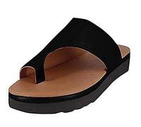 Wedge Sandals Women Comfy Platform Summer Leather Flat Beach Toe Post Low Heeled Flip Flops Soft Casual Travel Outdoor Shoes Black 7.5 UK