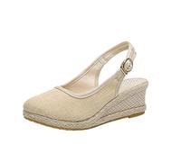 Wedge Sandals Women High Heel Closed Toe Summer Shoes Linen Straw Casual Stylish Anti Slip Ladies Sandals Indoor Outdoor