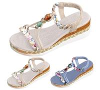 Wedge Sandals Women Open Toe Summer Ankle Strap Sandals Fish-Mouth Boho Sliders Beaded Bohemian Sling Back Diamante Platform Beaded Strap Rhinestone Wide Fit Shoes Slide Walking Slippers
