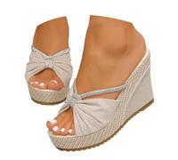 Wedge Sandals Women's Elegant Sandals with Bow Vintage Wedge Heel Espadrilles Sandals Summer Peep Toe Slippers Roman Beach Sandals Women Party Pumps Evening Shoes, beige, 4 UK