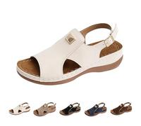 Wedge Sandals Women's Leather Women's Strappy Sandals Elegant Summer Shoes Comfortable Open Toe Sandals Platform Beach Sandals Orthopaedic Leisure Sandals Non-Slip Outdoor Sandals Lightweight Women's