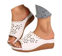 Wedge Sandals Women's Summer Sandals for Women Summer Shoes Fish Mouth Orthopaedic Women's Sandals Wedge Heel Shoes Open Toe Casual Shoes Comfortable Trekking Sandals Indoor/Outdoor, White, 6 UK