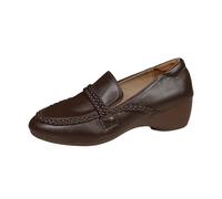 Wedge Shoes for Women Casual Comfortable Pumps Stylish Solid Color Versatile Faux Leather Classic Slip On Shoes Office Holiday Brown