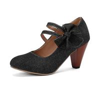 Wedge Shoes for Women Fresh Arrival Bow Decor Chunky Build Shallow Cut Denim Item Comfortable Fit Spring Fall Collection Mary Jane Heels
