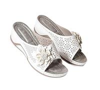 Wedge Sliders for Women, Platform Wedged Sandals Ladies UK Sale Clearance Hollow Out Flower Beach Sandals Fish Mouth Slippers Mid Heels Leather Orthopedic Sandals Summer Beach Pool Shoes Size 3-7.5