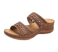 Wedge Sliders Women's Summer Slippers Women's Mules with Wedge Heel Orthoslippers Holiday Wedge Sandals Breathable Mules Boho Sliders Wide Foot Peep Toe Summer Sandals Platform Sports Shoes, brown, 6