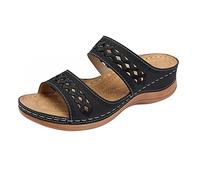 Wedge Sliders Women's Summer Slippers Women's Mules with Wedge Heel Orthoslippers Holiday Wedge Sandals Breathable Mules Boho Sliders Wide Foot Peep Toe Summer Sandals Platform Sports Shoes, black, 9