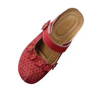 Wedge Slides for Women,Mary Jane Clogs for Women Cutout Closed Toe Slingback Sandals Lightweight Breathable Non-Slip Mules with Floral Applique Comfy Plantar Summer Shoes for Daily Wear Red