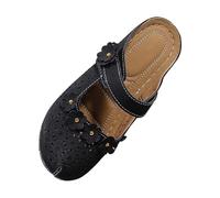 Wedge Slides for Women,Mary Jane Clogs for Women Cutout Closed Toe Slingback Sandals Lightweight Breathable Non-Slip Mules with Floral Applique Comfy Plantar Summer Shoes for Daily Wear Black