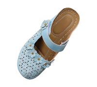 Wedge Slides for Women,Mary Jane Clogs for Women Cutout Closed Toe Slingback Sandals Lightweight Breathable Non-Slip Mules with Floral Applique Comfy Plantar Summer Shoes for Daily Wear Sky Blue