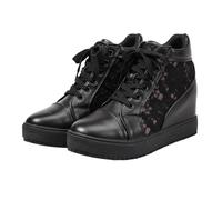 Wedge Sneakers for Bride Women Hidden Heel Ankle High Top Platform Walking Shoes Lace Tennis Sneakers Fashion Bride Wedding Shoes (Black, 6)