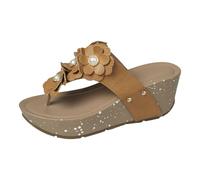 Wedge Thong Sandals For Women,Platform Flip Flops For Women Breathable Open Toe Slides With Pearl Floral Applique Non-Slip Summer Slippers Comfortable Thick Cushion Mules For Outdoor Beach