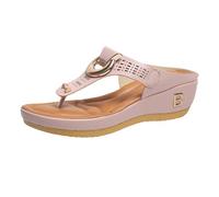 Wedge Thong Sandals for Women Walking Flip Flops Decorative Buckle Soft Upper Cushion Sole Non Slip Outsole Lightweight Elegant Ideal for Party Casual Vacation Summer Outdoor Indoor Wear