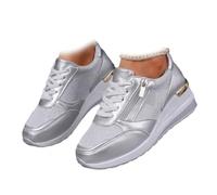 Wedge Trainers for Women, Ladies Fashion Glitter Side Zip Platform Sneakers Comfy Lace Up Lightweight Walking Shoes (Silver,6)