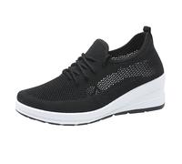 Wedge Trainers for Women Summer Wide Fit Orthopedic Sneakers with Arch Suppot High Heeled Breathable Trainers Soft and Comfortable Lightweight Fitness Soft Sole Sports Walking Shoes (Black, 38)