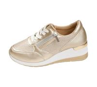 Wedge Trainers for Women,Women's Casual Wedge Trainers,Wear-Resistant,Lightweight,for Daily Work Standing Work,Hiking,Gardening,Shopping,Traveling,and Outdoor Sports Gold