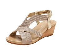 Wedges For Women Sandals Orthopaedic Wide Fit Women's National Open Toe Summer Comfortable Holiday Sandals Travel Slope Heel Roman Ladies 5 White Toe Post Size 6 (Gold 7)